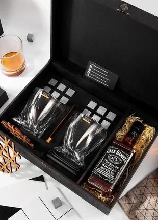 Подарочный деревянный набор для виски камни с бокалами bohemia quadro в чёрном цвете | ws202s1 фото