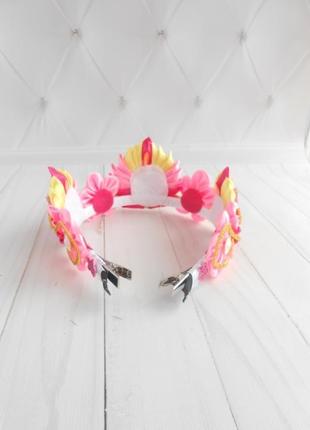 Розовая корона для принцессы украшение для волос с авророй девочке ободок тиара к фотосессии подарок9 фото