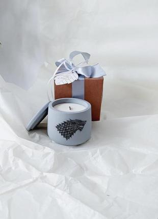 Соєва свічка з кришкою ручної роботи у подарунковій коробці "game of thrones"