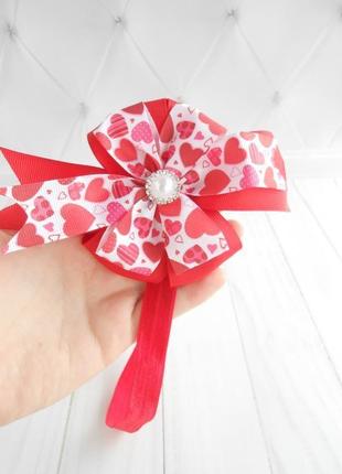 Красный бантик на повязке малышке на день валентина украшение для волос девочке подарок на годик2 фото