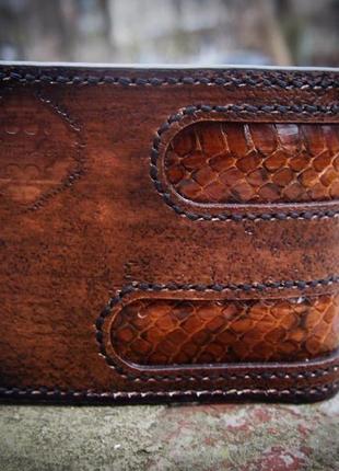 Чоловічий гаманець, коричневий гаманець, чоловіче портмоне, гаманець зі шкіри змії2 фото