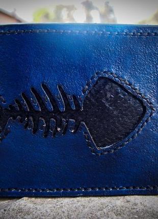 Мужской кошелек, мужской бумажник, синий кошелек, кошелек из экзотической кожи