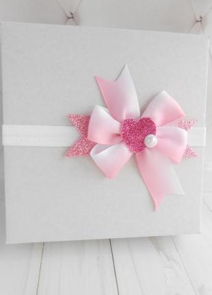 Рожева пов'язка з бантиком для малятка прикраса для волосся на валентина з сердечком подарунок дівчинці4 фото