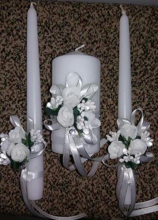 Весільний набір "келихи-свічки-2" білий (економний)4 фото