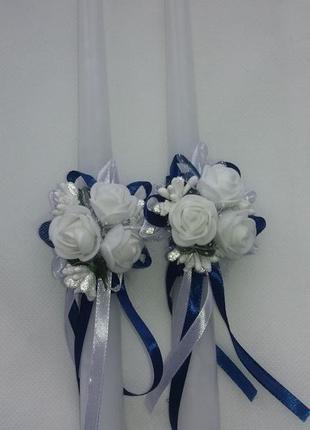 Весільний набір "бокали-свічки" синій4 фото