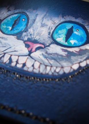 Кошелек чеширский кот, бумажник с котом, кожаное портмоне