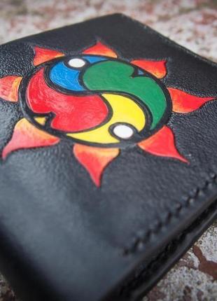 Шкіряний гаманець сонце, портмоне з малюнком2 фото