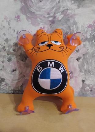Іграшка кіт саймона в машину c вишивкою бмв bmw помаранчевий подарунок1 фото