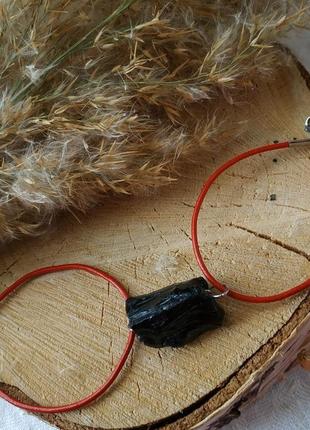 Браслет из кожаного шнура с черным обсидианом ′красная нить′3 фото