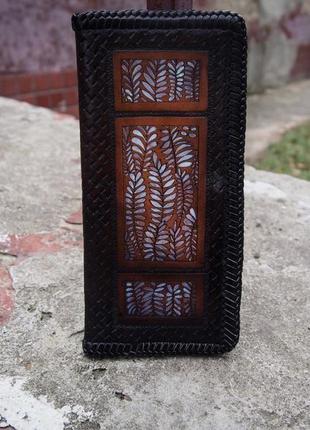 Чорний тревел гаманець орнамент, жіночий тревел гаманець, гаманець жіночий чорний1 фото