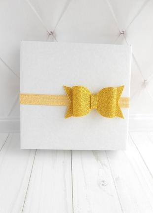 Золотой бантик на повязке малышке украшение для волос девочке на фотосессию подарок на годик7 фото