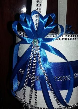 Свадебная корзинка для лепестков синяя3 фото