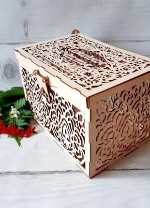 Ажурна шкатулка -скриня "сімейне щастя" для збору дарів на весіллі 37х25х25 см2 фото