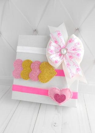 Набор повязок с сердечками для малышки на фотосессию подарок на валентина девочке украшение волос
