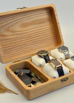Дерев'яна скринька для годинників на 4 слоти + слот для прикраси на подарунок чоловікові