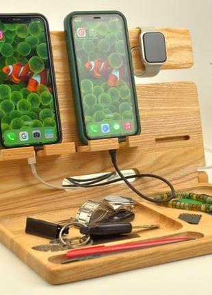 Деревянный настольный органайзер для телефона, планшета, часов, ключей, очков1 фото