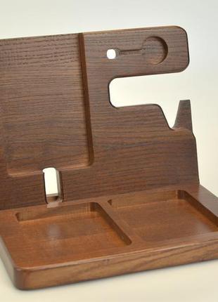 Подставка-органайзер из дерева для гаджетов телефона часов apple и визоток brooklyn, коричневый5 фото