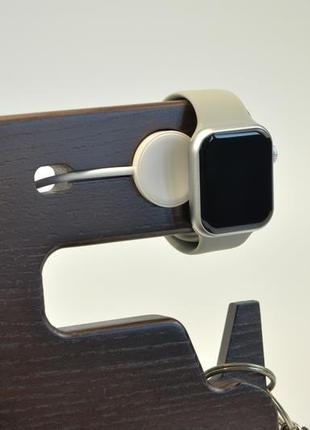 Підставка-органайзер з дерева для гаджетів телефону годиника apple і візиток brooklyn, морозна вишня3 фото