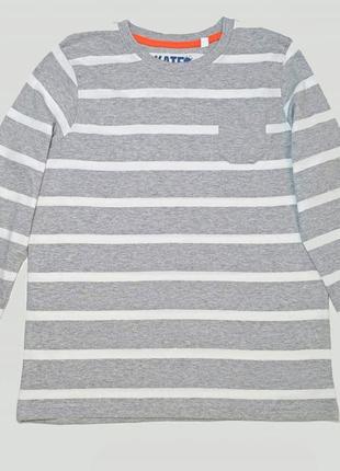 Лонгслив,  кофта, футболка с длинным рукавом, на мальчика, серая, в полоску, рост 134/140