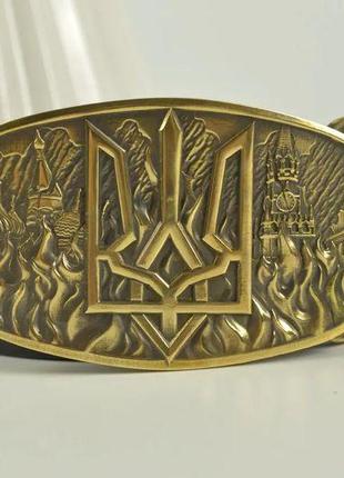 Мужской ремень с гербом украины с натуральной кожи с латунной пряжкой в деревянной коробке3 фото