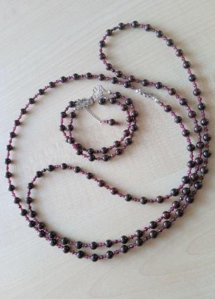 Гранатовый комплект, браслет и сотуар, длинное ожерелье из натуральных камней «тайная страсть»