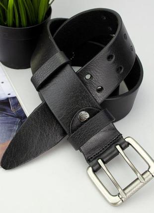 Ремень мужской кожаный jk-4561 black широкий черный двухшпеньковый (130 см)5 фото