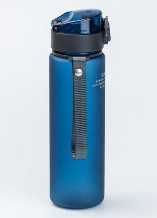 Спортивна пляшка для води 560 мл з фліп-кришкою з ремінцем синя2 фото