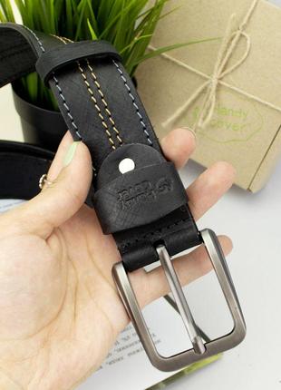 Ремень мужской кожаный черный sf-4001 (140 см) винтажный со строчкой4 фото
