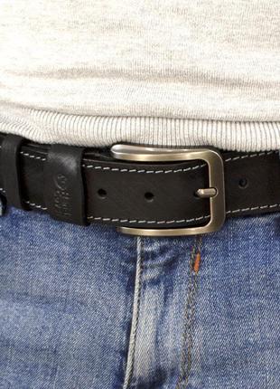 Ремень мужской кожаный черный sf-4001 (140 см) винтажный со строчкой10 фото