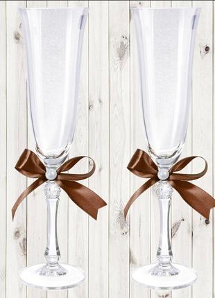 Свадебные бокалы, 2 шт, коричневый бант, арт. wg-000002-241 фото