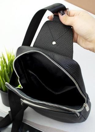 Сумка-рюкзак мужская кожаная handycover s302 черная через плечо4 фото