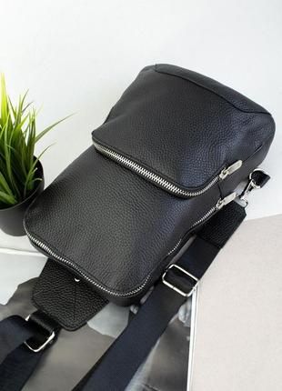 Сумка-рюкзак мужская кожаная handycover s302 черная через плечо3 фото