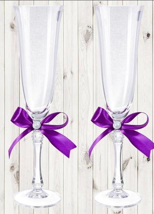 Весільні келихи, 2 шт, фіолетовий бант, арт. wg-000002-29