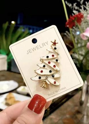 Брошка новорічна емалева ялинка зі стразами