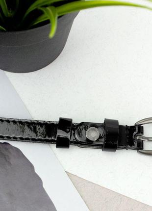 Ремень кожаный женский ps-1570 (125 см) черный лаковый узкий4 фото