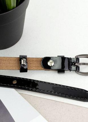 Ремень кожаный женский ps-1570 (125 см) черный лаковый узкий5 фото