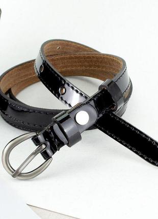 Ремень кожаный женский ps-1570 (125 см) черный лаковый узкий7 фото