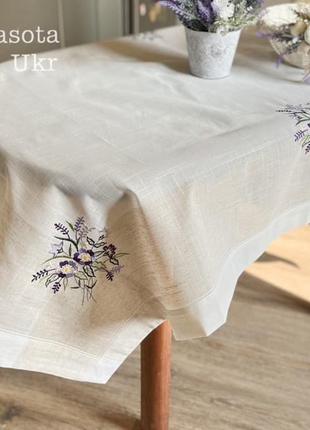 Скатерть с вышивкой, дизайн “цветочные мотивы” фиолетовые (110*160 см)-tablecloth-87