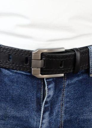 Ремень мужской кожаный jk-4012 под джинсы черный (120 см)8 фото