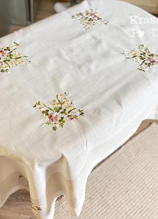 Скатерть с вышивкой, дизайн “цветочные мотивы” розовые (150*220 см)-tablecloth-85