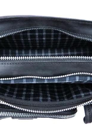Кожаная поясная сумка на три отделения tarwa ra-1560-4lx черная с металлическим фастексом5 фото
