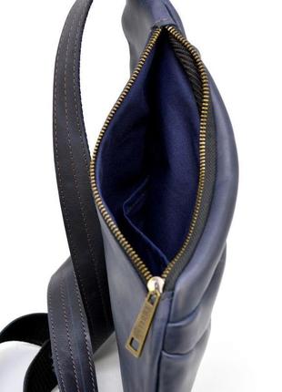 Чоловіча шкіряна сумка-слінг rk-6402-3md темно-синя бренд tarwa6 фото