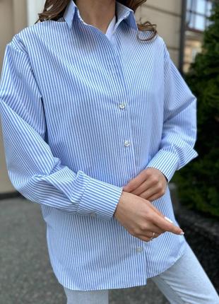 Коттоновая удлиненная рубашка в полоску с длинными рукавами с манжетами6 фото