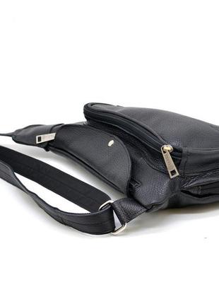 Рюкзак слинг черный из кожи флотар tarwa 3026, кросс-боди сумка3 фото