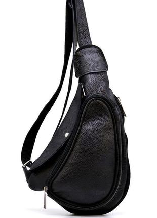 Рюкзак слінг чорний з шкіри флотар tarwa 3026, крос-боді сумка