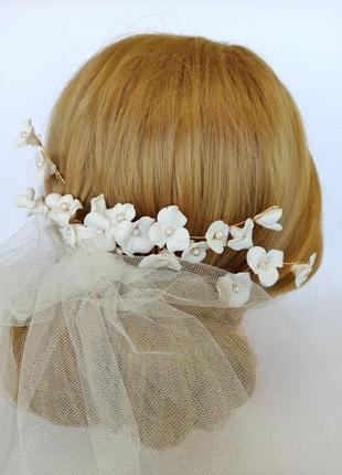 Прикраси в зачіску, гребінь і шпильки весільний квіти молочного кольору ksenija vitali1 фото