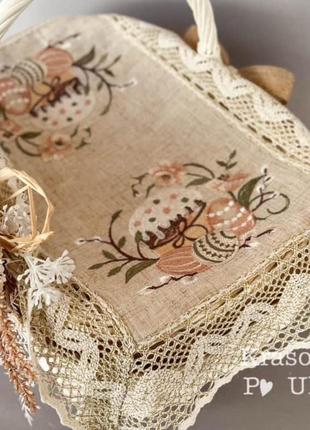 Полотенце из льна на корзинку (46*30 см) "пастельная пасочка” se-1841 фото