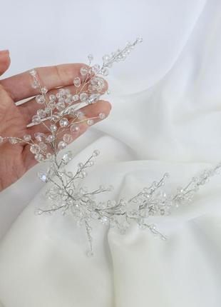 Кришталева гілочка в зачіску з намистин, весільні прикраси в зачіску нареченої.5 фото