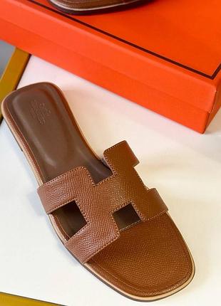 Шлепанцы в стиле hermes oran эрме оран коричневые