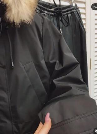 Куртка пуховик с капюшоном парка пуффер с мехом очень тёплая zara оригинал9 фото